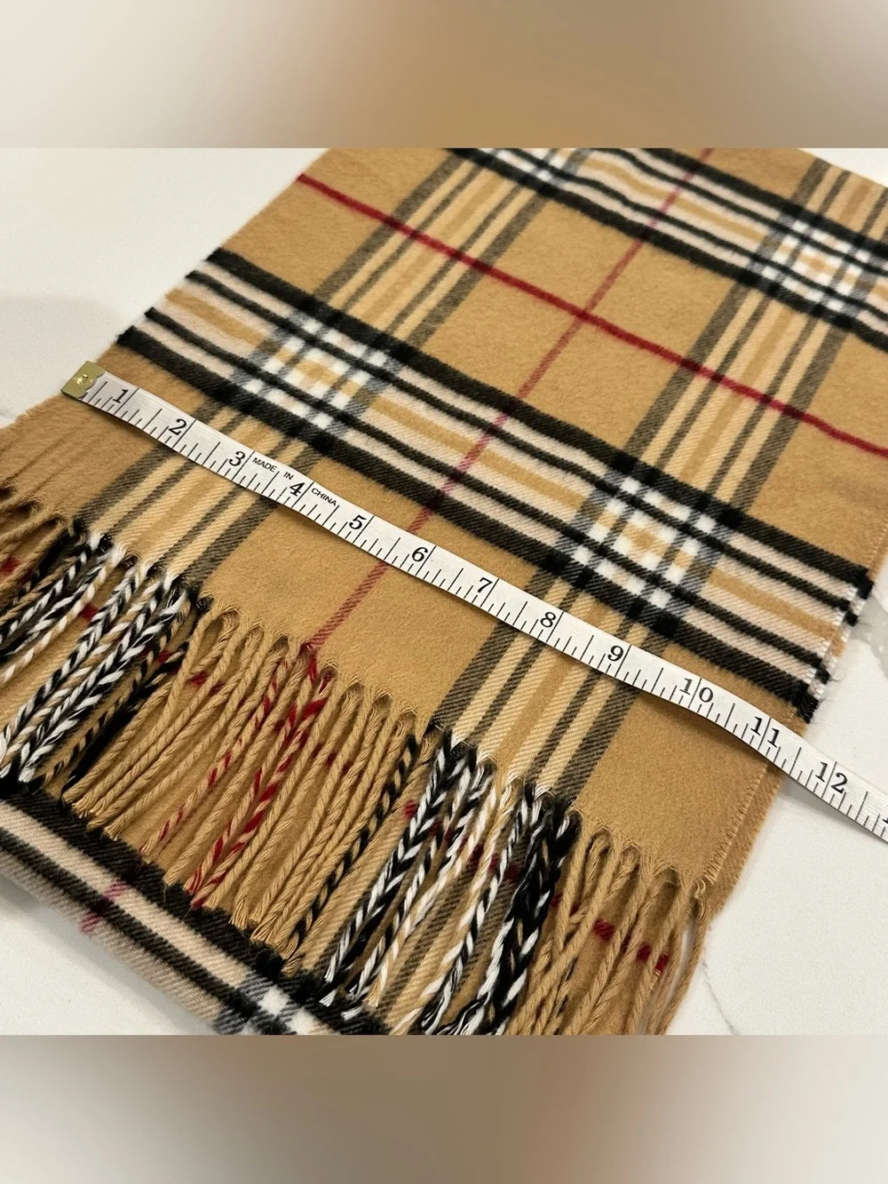V. Fraas Cashmink Plaid Scarf Tan Red Black Fringed Made In Germany Soft Vintage